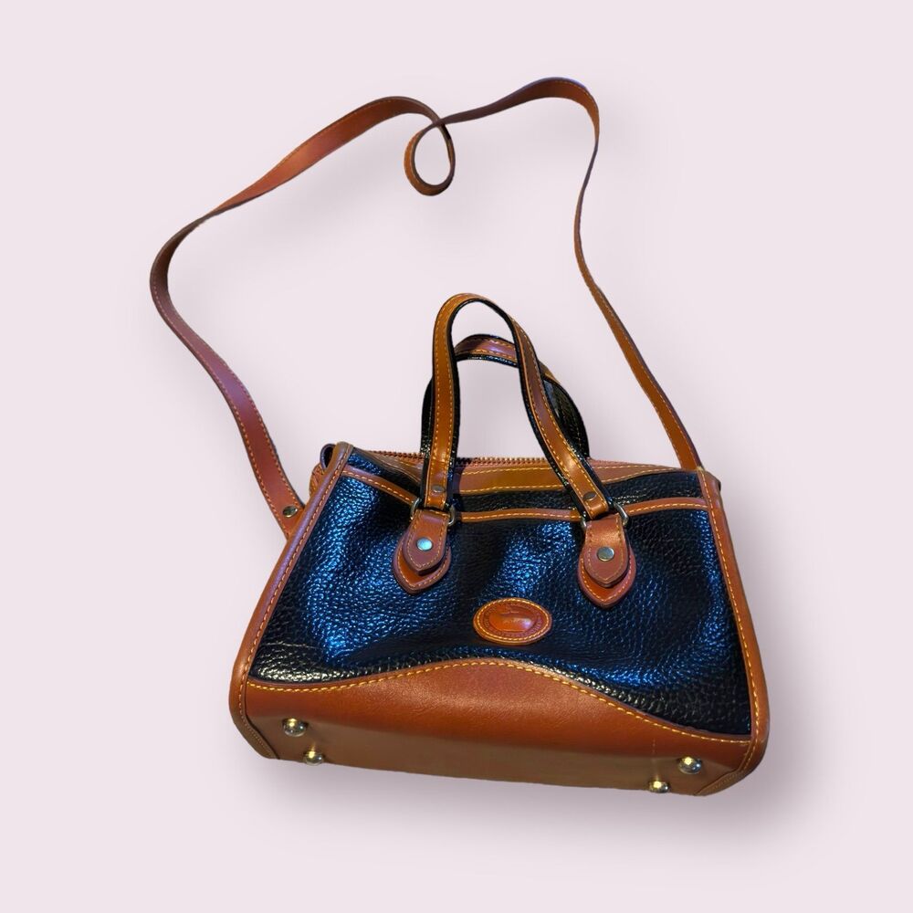 Dooney & Bourke Vintage Black British Brown Leather Large‎ Satchel Bag Purse